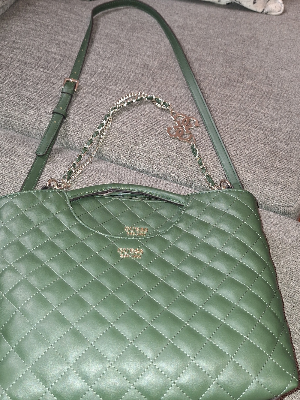 Steve Madden Quilted Green Shoulder Bag with Gold Chain